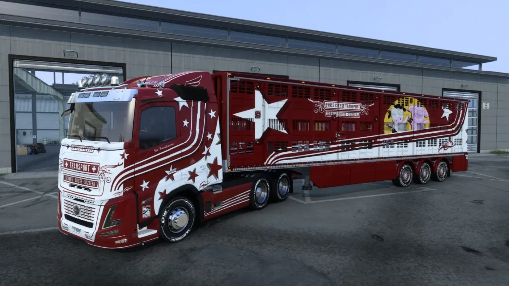 Skin Volvo FH bétaillère couleurs Valais Suisse Swiss Cheese Euro Truck Simulator 2