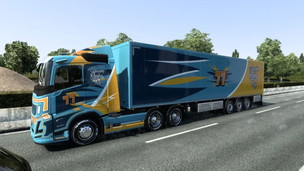 Skin Volvo FH remorque Amazing Racing Rig Swiss Cheese Euro Truck Simulator 2