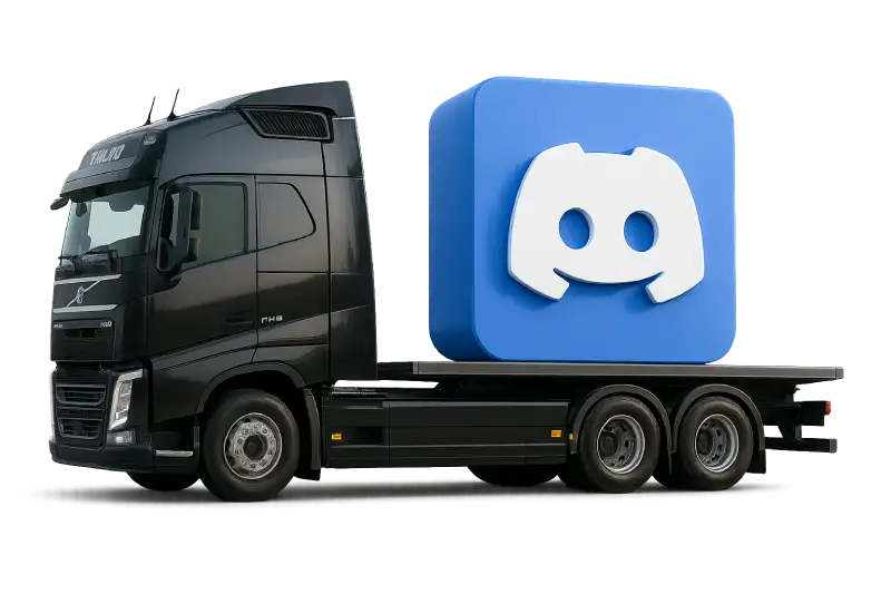 Serveur Discord Jim Transport — camion Volvo FH16 avec logo Discord, simulation camion ETS2/ATS