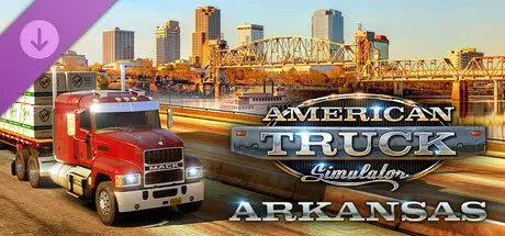 DLC Arkansas pour American Truck Simulator avec camion Mack devant le skyline de Little Rock