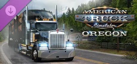 DLC Oregon pour American Truck Simulator avec camion Kenworth W900 sur route forestière sous la pluie
