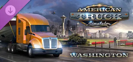DLC Washington pour American Truck Simulator avec camion Kenworth devant la Space Needle de Seattle