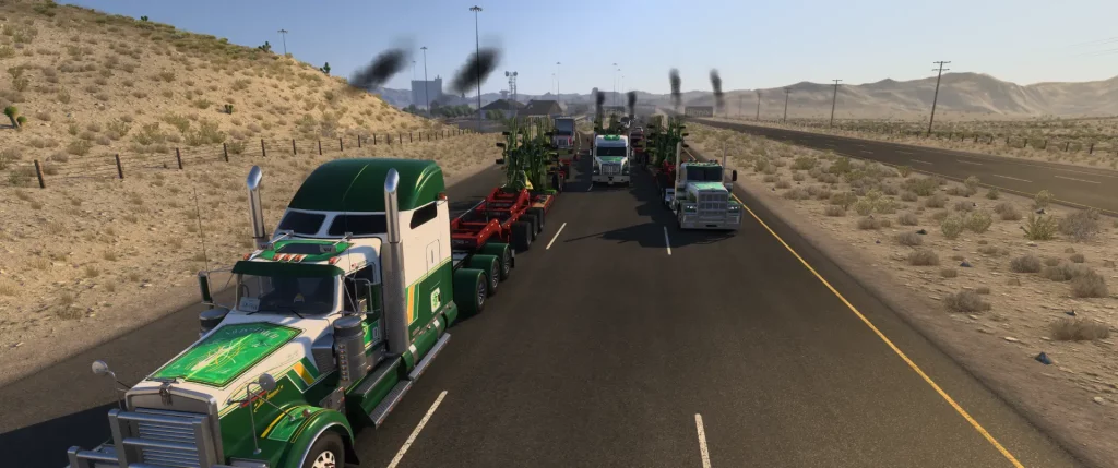 Peterbilt Jim Transport double remorque aux couleurs vert blanc or dans ATS