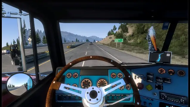 Mod Custom Steering Wheel pour American Truck Simulator avec volant en bois et chrome dans cabine vintage
