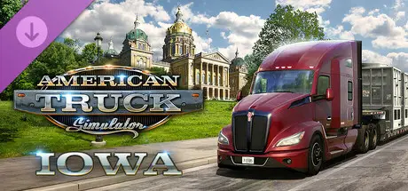 DLC Iowa pour American Truck Simulator avec camion Kenworth T680 et bétaillère devant le Capitole de Des Moines