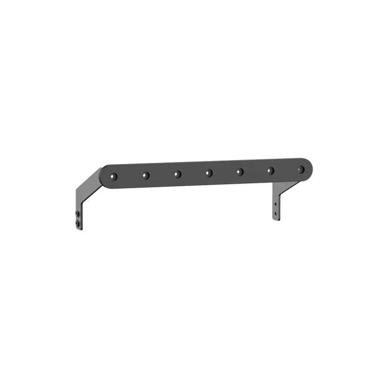 Barre repose-talon réglable noire pour pédalier sim racing avec points de fixation latéraux.