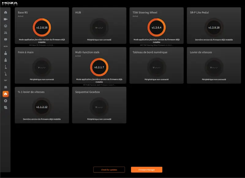 Gestion firmware MOZA volant pédales shifter Euro Truck Simulator 2
