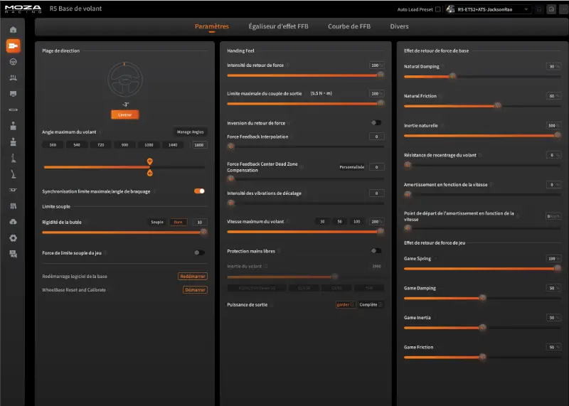 Réglages complets MOZA R5 force feedback Euro Truck Simulator 2