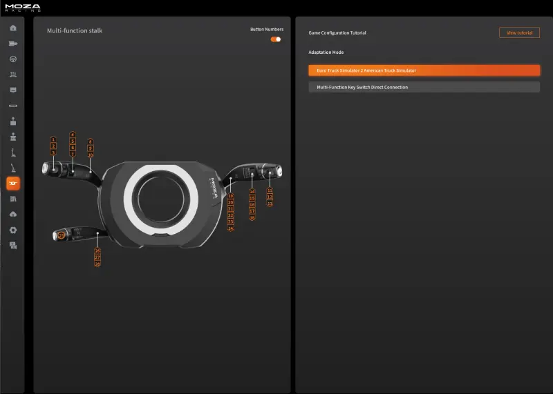 Configuration multi function stalk MOZA ETS2 commandes clignotants essuie glaces