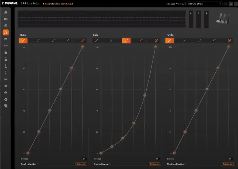 Réglage pédales MOZA SRP Lite courbe accélérateur frein embrayage ETS2