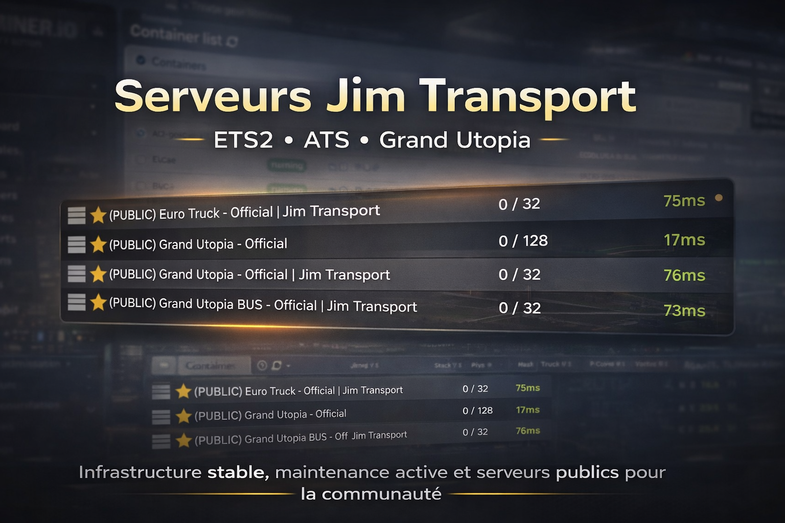 Serveurs Jim Transport sur ETS2, ATS et Grand Utopia
