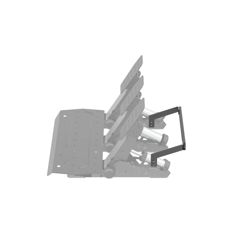 Vue latérale d’un pédalier sim racing à trois pédales avec support latéral noir réglable mis en évidence.