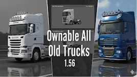 Visuel du mod Ownable All Old Trucks Dealer Unlock pour Euro Truck Simulator 2, avec anciens camions SCS rendus achetables chez les concessionnaires.