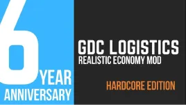 Visuel du mod GDC Logistics Realistic Economy Mod Hardcore Edition pour American Truck Simulator, avec mention du 6e anniversaire.
