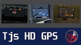 Visuel du mod Tjs HD GPS Mod montrant plusieurs affichages GPS haute définition pour la navigation en simulation camion.
