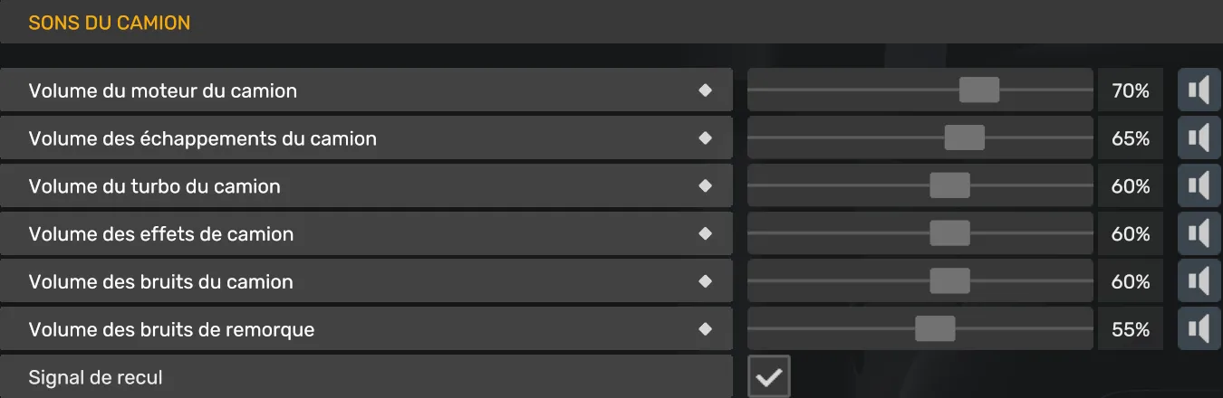 Paramètres audio du camion dans American Truck Simulator et Euro Truck Simulator 2 pour une immersion réaliste.
