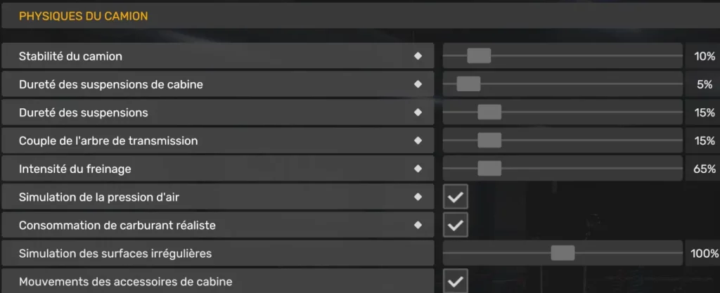 Réglages de la physique du camion dans ATS - ETS21.59 pour une simulation réaliste