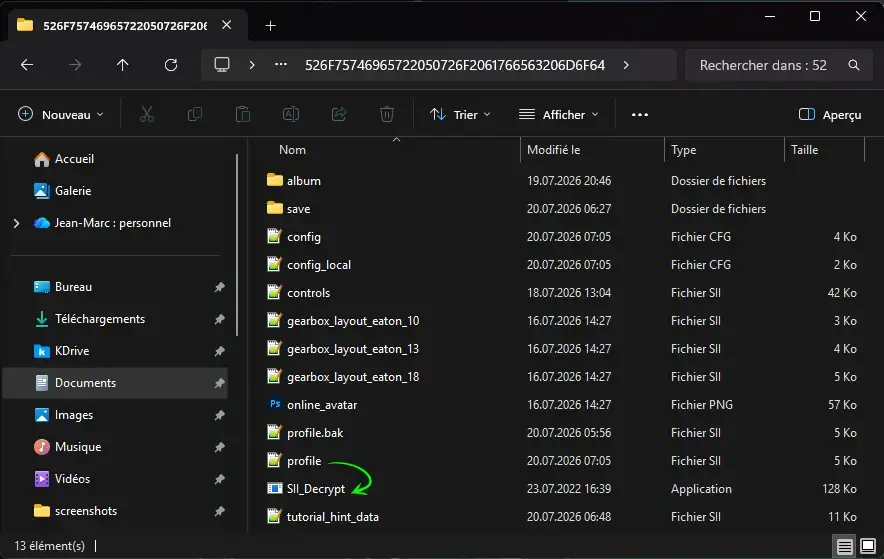 Fichier profile.sii et application SII_Decrypt dans un profil ATS ou ETS2