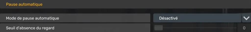 Réglage de pause automatique Tobii désactivé dans ATS et ETS2 avec seuil d’absence du regard.