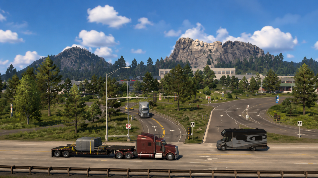 Camion sur une route devant Mount Rushmore dans ATS South Dakota