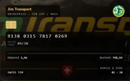Carte entreprise Jim Transport dans VTCBase