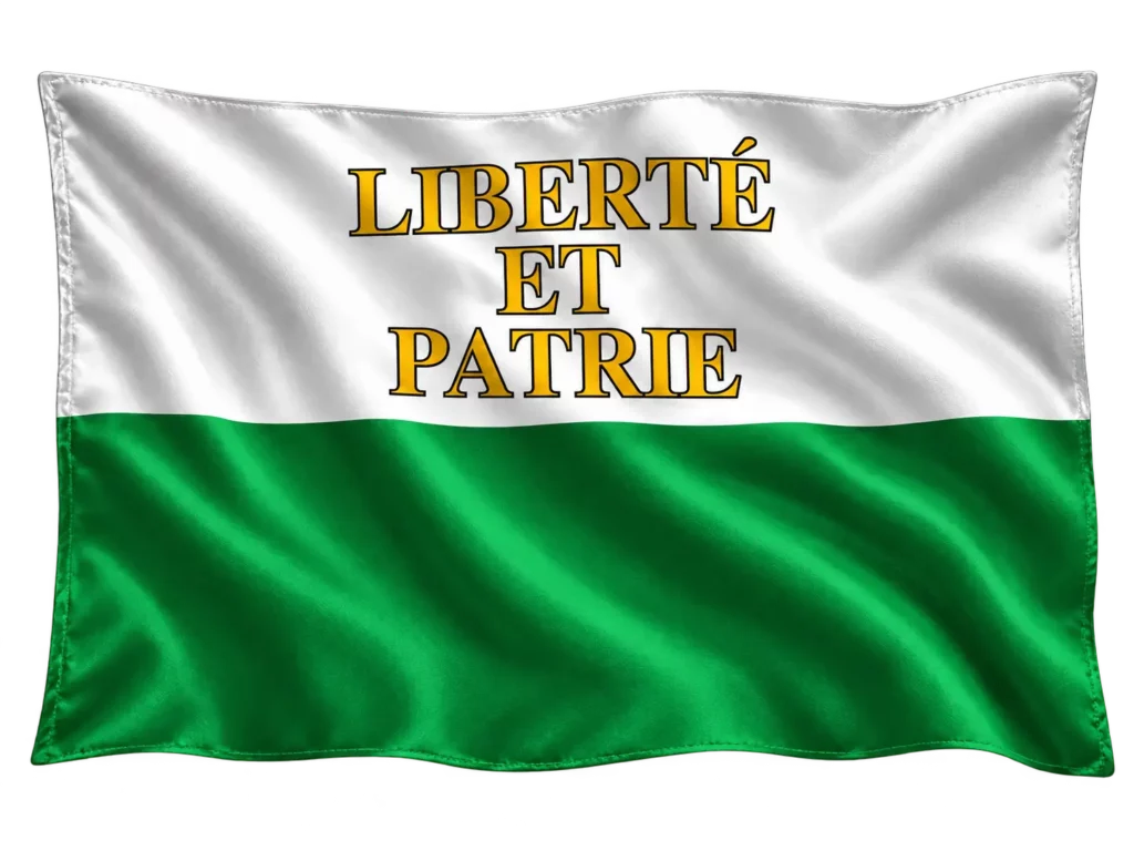 Drapeau vaudois « Liberté et Patrie » illustrant l’histoire des skins Jim Transport et leur identité visuelle.