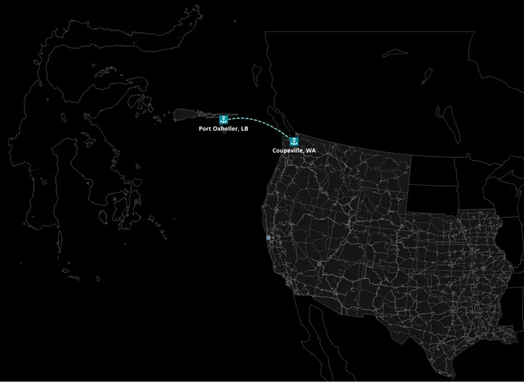 Carte montrant la liaison maritime entre Grand Utopia of America et la carte principale d’American Truck Simulator.