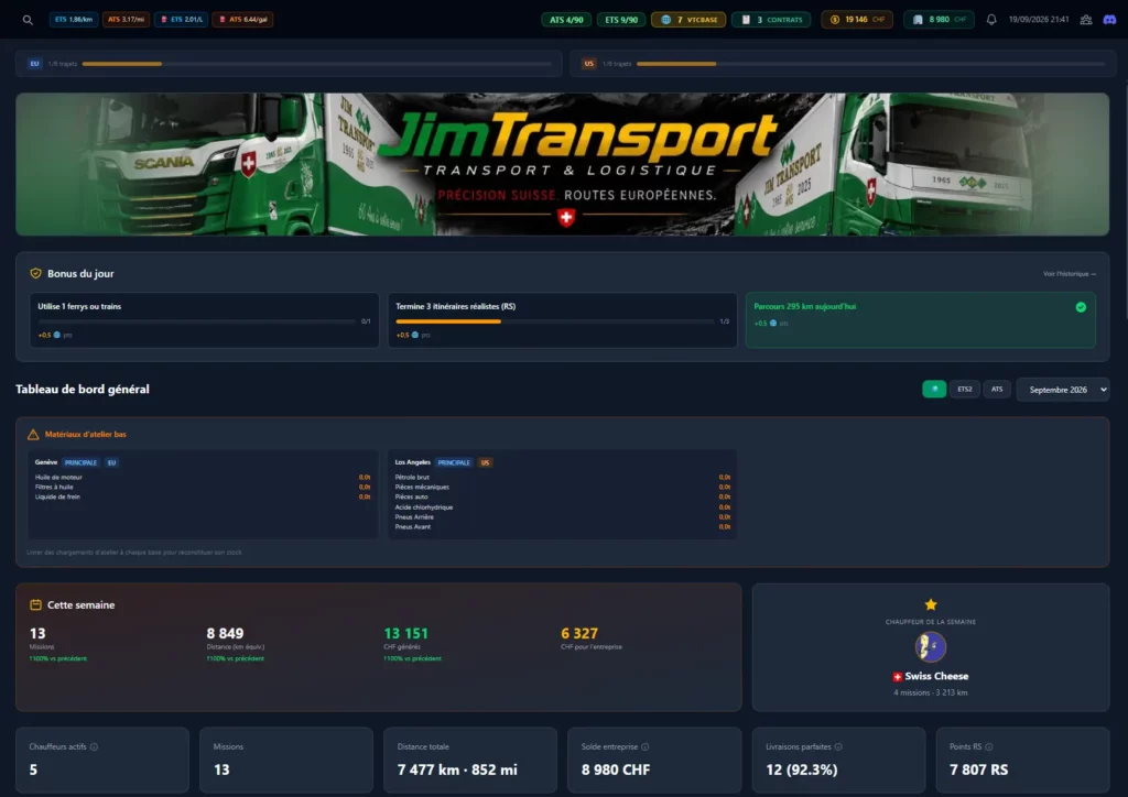 Tableau de bord VTCBase de Jim Transport