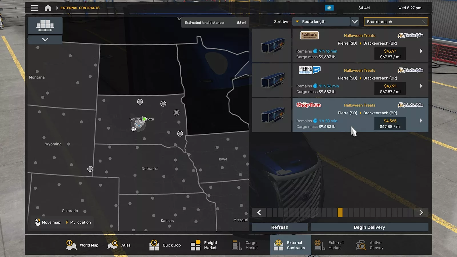 Recherche Brackenreach dans les contrats externes d’American Truck Simulator