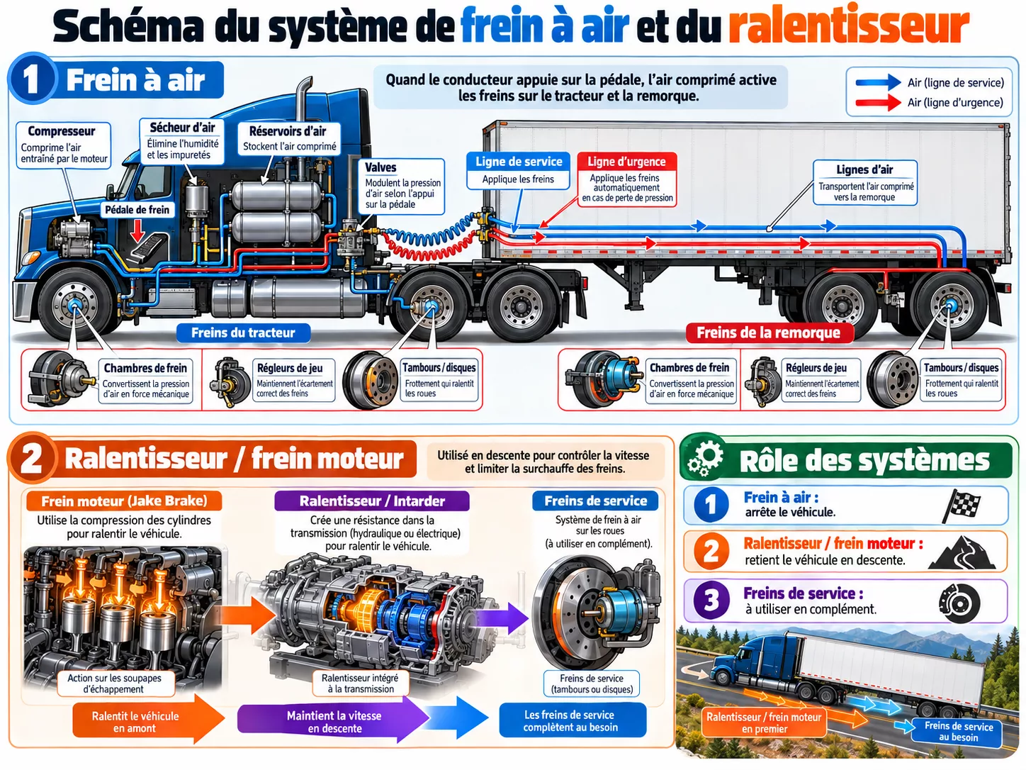 Schéma du freinage des poids lourds